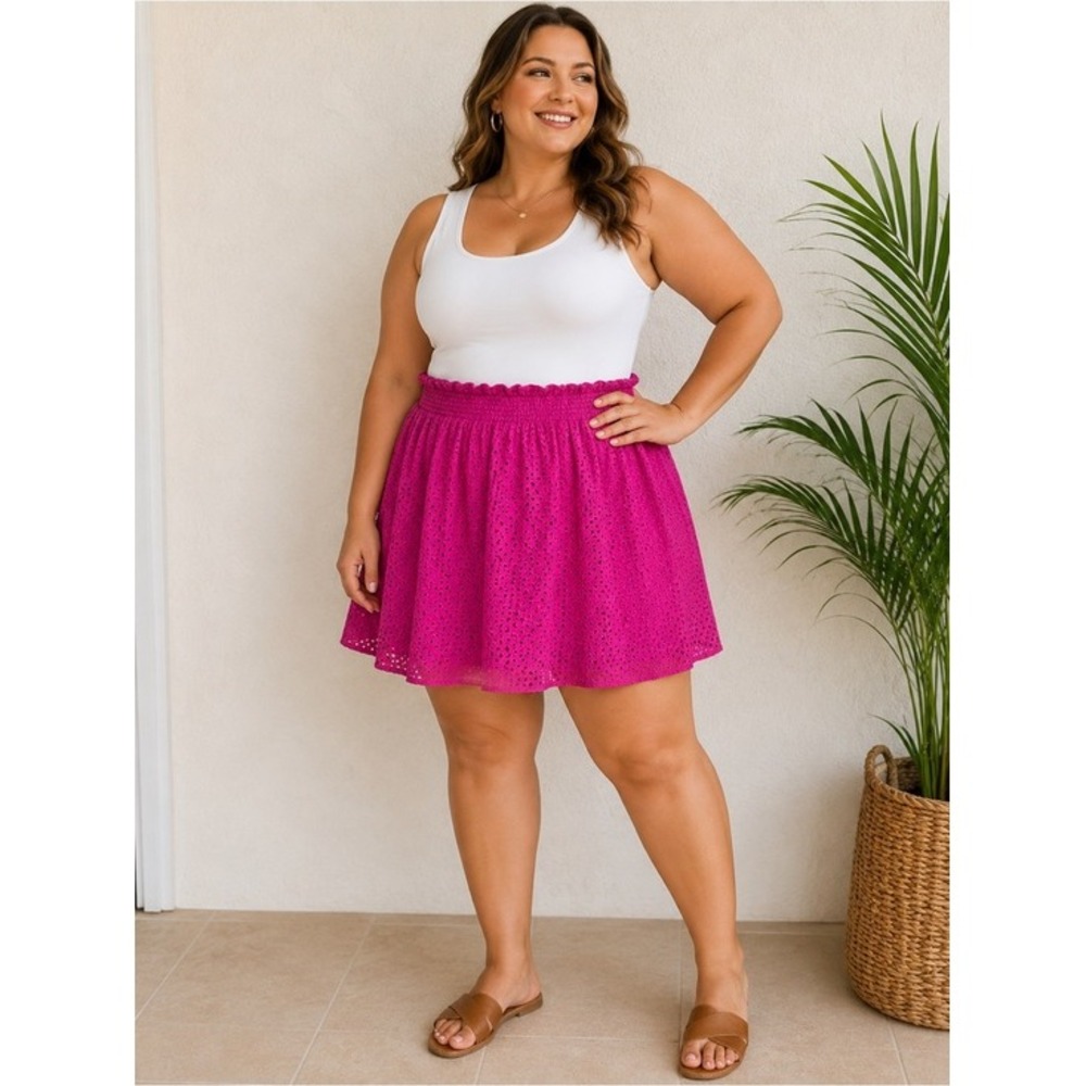 LEYDEN. NWT. Fuchsia, Festive Floral Eyelet Design. Cotton Skirt. Size XL